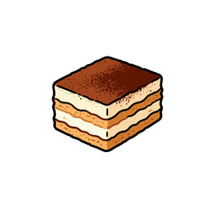 [Vector EPS]A delicious slice of tiramisu with multiple layers of cream and cocoa powder
