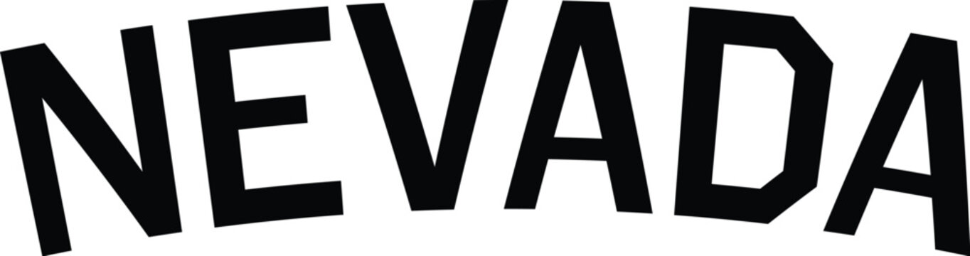 Nevada text in bold black uppercase font, arched design on a clean white background. Perfect for state pride, travel themes, digital art, and graphic design projects.