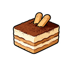 [Vector EPS]A delicious slice of tiramisu cake with layers of cream and cocoa powder