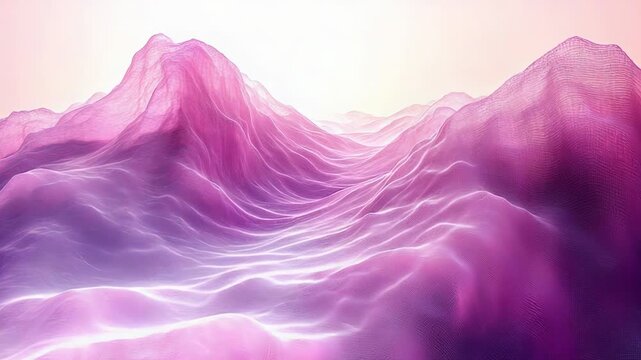Abstract purple mountains featuring wavy topographical lines and a glowing effect, creating a digital art landscape representing data visualization or an otherworldly terrain