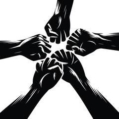 Five clenched fists forming a star shape symbolizing unity and teamwork a powerful graphic for protest and solidarity concepts isolated on white background
