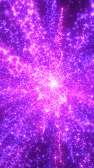Glowing purple network of connected particles forming a cosmic web of light in abstract space