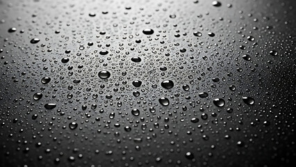 Fototapeta premium Water droplets on dark surface with subtle light reflection