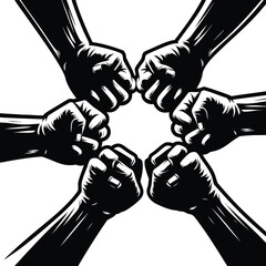 Group fist bump together symbolizing unity, strength, equality and social justice movements vector illustration