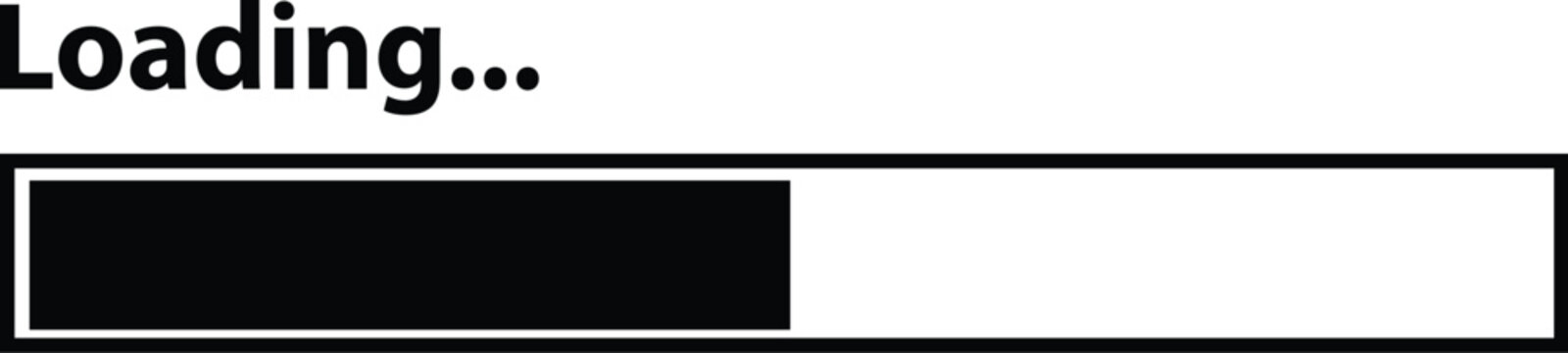 Minimalist Digital Loading Bar Progress Icon on White Background Symbolizing Waiting Time, Data Transfer, Software Installation, System Update, and Website Buffering Speed Process in Black and White.