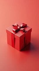 Red gift box with a red bow on it congrarulation holiday background copy space vertical background