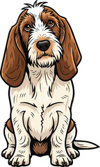 Petit basset griffon vendeen dog sitting tilting head cute curious pose