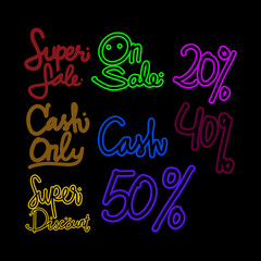 Set of  handrawn discount labels and sale badges in clean flat design style. Collection of promotional price tags including discount, sale, special offer, limited deal, best price