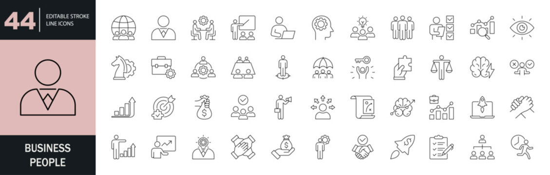Business people icon set. Editable line icons. Vector illustration.