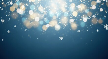 A festive blue and white background with snowflakes and glowing lights.