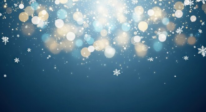 A festive blue and white background with snowflakes and glowing lights. - Powered by Adobe