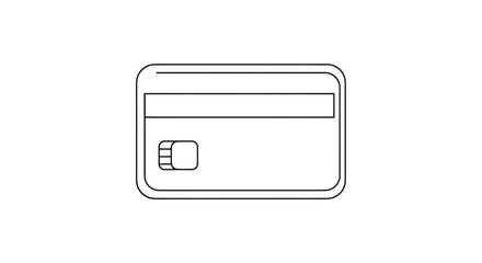 Simple line illustration of a credit card with chip from a straightforward front viewpoint