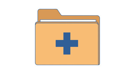 Medical folder icon illustration with a blue cross symbol on a folder tab, representing healthcare and medical files
