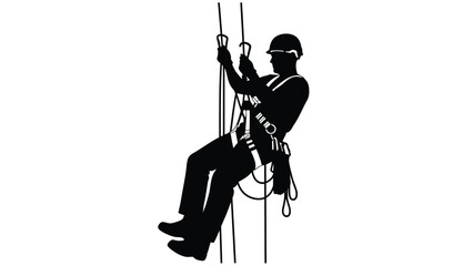 Silhouette of a worker rappelling down a rope with safety gear © Nasima