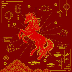 Lunar New Year decorative background with traditional Chinese elements.