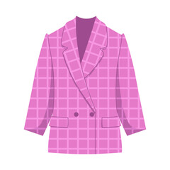 Women's Checkered Blazer in Pink Color. Jacket Isolated on White Background. Flat Vector Illustration.