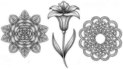 Floral Design png Lily cutout Botanical Illustration png Flower Arrangement cutout Mandala png Celtic Knot cutout Sketch png Line Art cutout Blossom