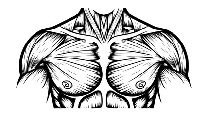 Flat vector illustration of male chest muscles isolated, gym anatomy style, fitness training illustration, clean lines, modern workout vector, educational sports graphic