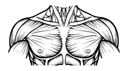 Flat vector illustration of male chest muscles isolated, gym anatomy style, fitness training illustration, clean lines, modern workout vector, educational sports graphic