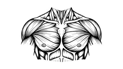 Flat vector illustration of male chest muscles isolated, gym anatomy style, fitness training illustration, clean lines, modern workout vector, educational sports graphic
