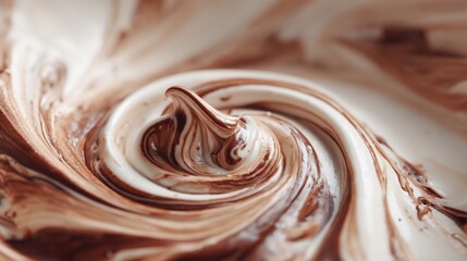 Whipped cream mixture, swirling brown and white.  Close-up of a  whipped dessert or candy creation