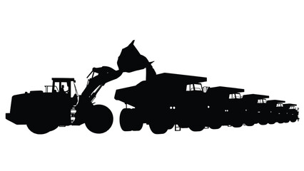 Silhouette of a front loader dumping into a large dump truck © Nasima