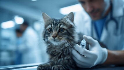 Veterinary Care Specialist Examining a Kitten in a Modern Clinic