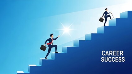 Businessmen climbing stairs towards career success and professional growth.
