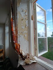 Decayed room at abandoned Sandtrask Sanatorium.