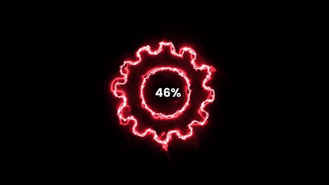Electric gear 90 percentage neon animation isolated on black background