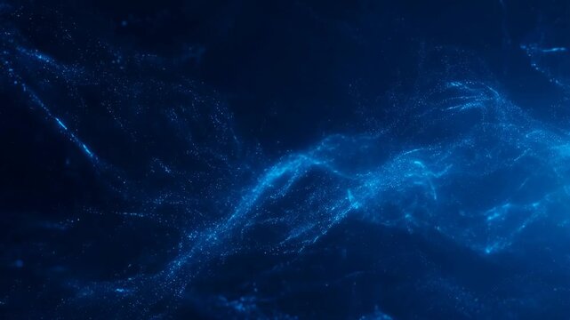 Abstract blue particles flowing in a digital space. Represents technology, innovation, and the interconnectedness of data in a modern world