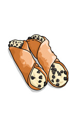 two rolls of delicious cannoli with chocolate chips on them. Sweet dessert food