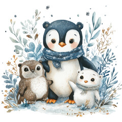 Obraz premium Penguin, owl, and seal on transparent background