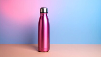 Minimal Stainless Steel Water Bottle on Vibrant Gradient Background for Creative Advertising, Branding Mockups, and Product Showcases
