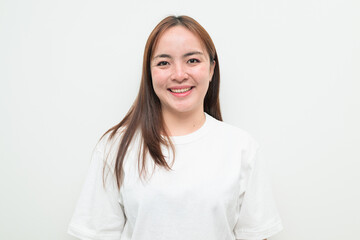 Obraz premium Portrait of a young Asian woman against white background