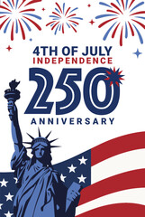 statue of liberty, statue of liberty with flag, 4th of july, 4th of July 250th Anniversary Independence Day Vector Poster © Dell Valarian