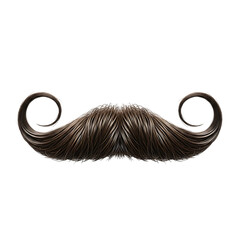 Detailed classic brown curly handlebar mustache isolated on white