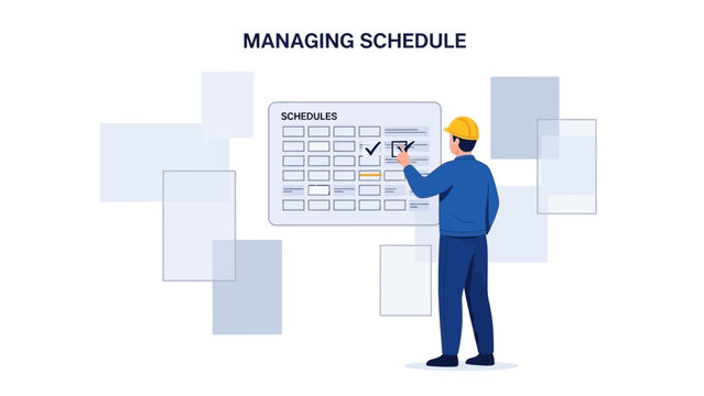 Worker managing schedule on calendar, planning and organization concept
