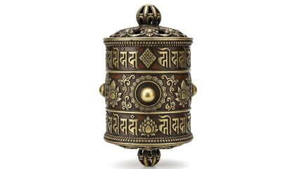 Ornate Tibetan Prayer Wheel on White