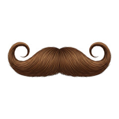 Classic brown curled mustache with vintage style and elegant ends