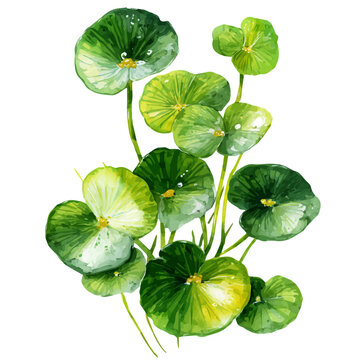 Frogbit, watercolor illustration, vector style, isolated on a white background.