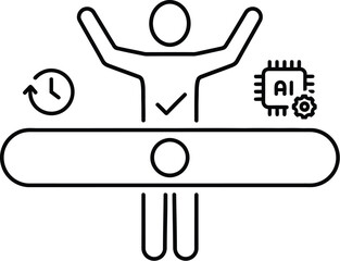 A person celebrates achieving a goal with AI technology and time management