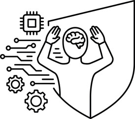 A person protecting their brain with a shield from digital threats and data breaches