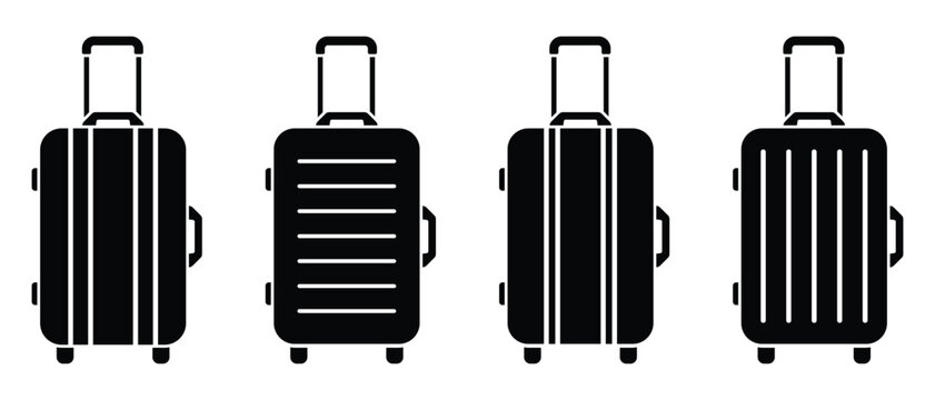 Travel luggage or bag vector icon set. Trolley bag icon. Flat luggage vector illustration.