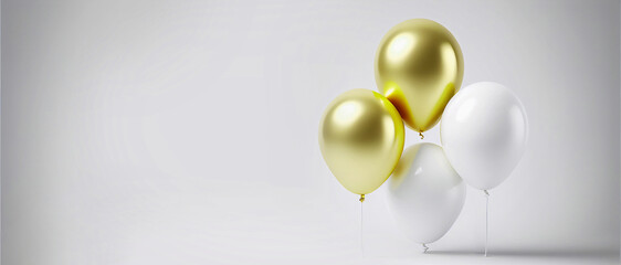 white and gold realistic balloons with copyspace
