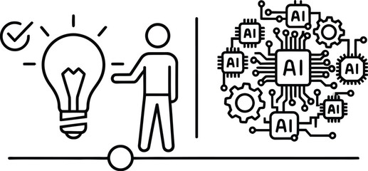 A person having an idea with a lightbulb and AI technology