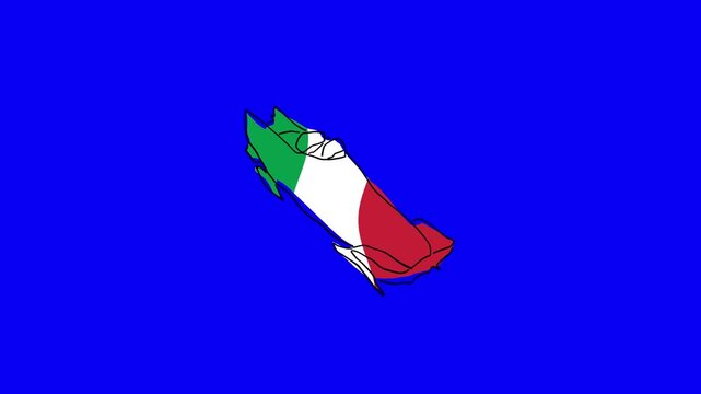 Loop able animation of stylized hand drawn bobsleigh silhouette for winter sport games in italy with flag waving colors