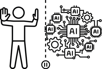 A person interacts with artificial intelligence technology in a conceptual illustration.