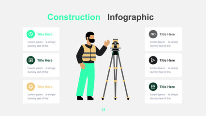 Modern Construction Infographic Template with Worker and Tools