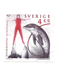 A vintage postage stamp from Sweden isolated on a white background.